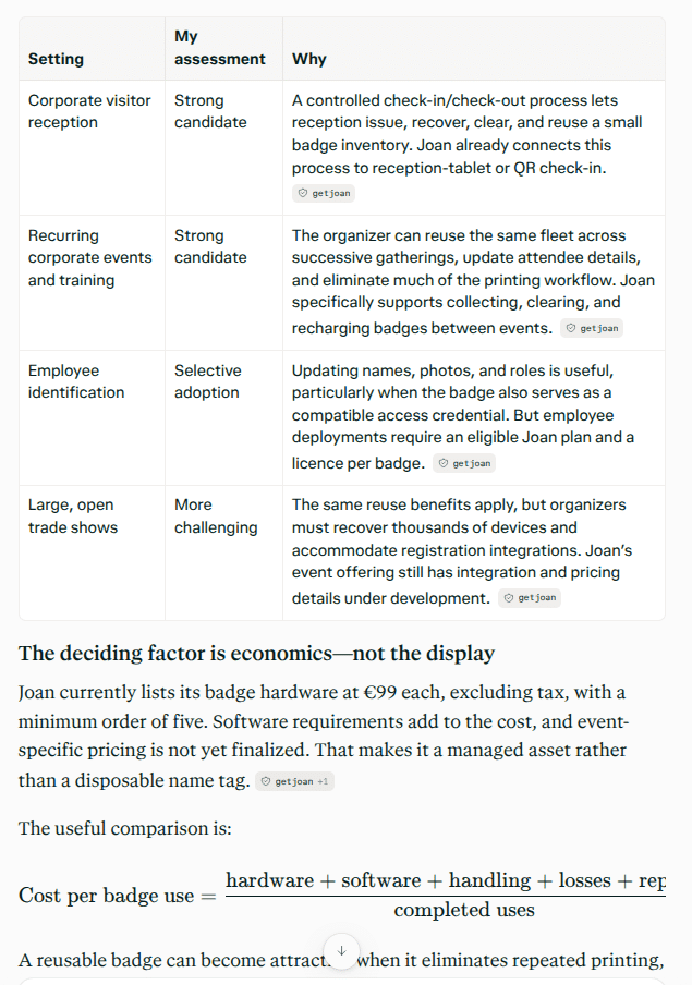 Comparison of printed badges to e-badges